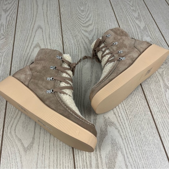 Dolce Vita Women's Jasmin Lace-Up Platform Sherpa Booties 11 Truffle Suede $150 - Picture 5 of 11